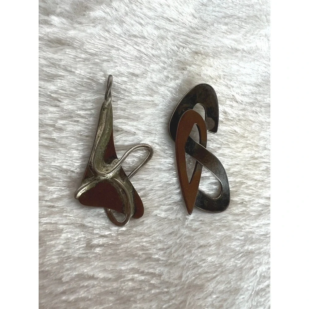 2 Artisan Abstract Pendants Mixed Metal Modernist Handmade Brutalist Copper Art